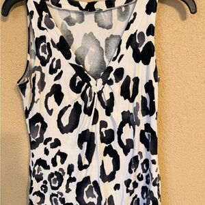 Express Black and White Leopard Print V-Neck Tank Top